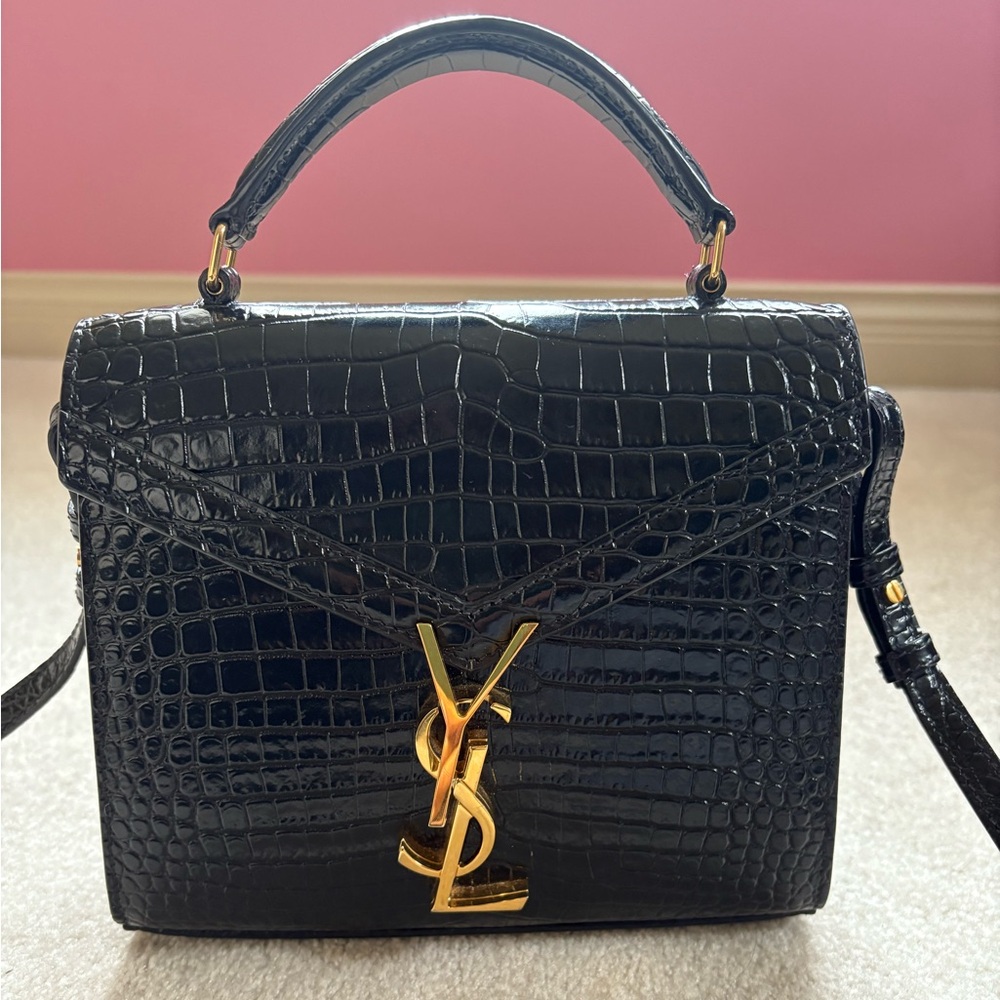 Yves Saint Laurent Black Croc-Embossed Leather Bag